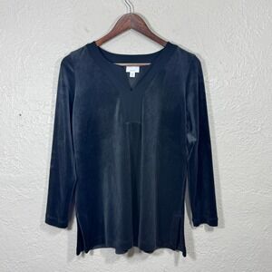 J Jill PureJill Velour Top SP Velvet Pullover Black Art Old Money Lagenlook Goth